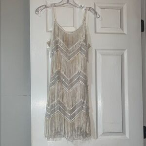 Ivory Fringe Chevron Slip Dress